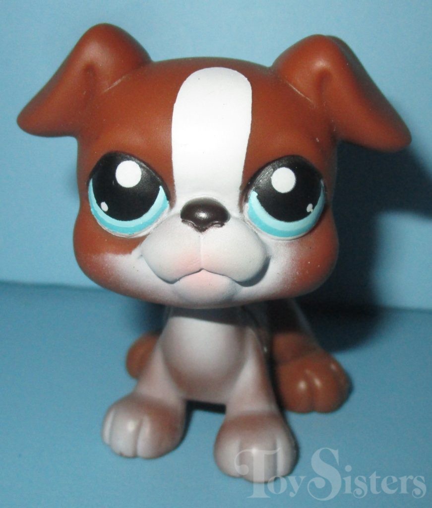 Littlest Pet Shop~#83~Boxer~Puppy Dog~Brown White~Blue Dot Eyes~Red Magnet 