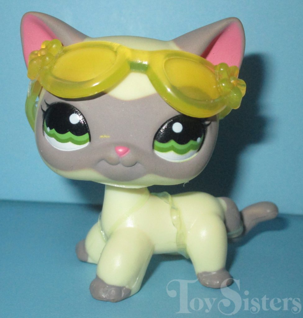 LPS #1116 Toy Littlest Pet Shop Grey Ear Eyeshade Short Hair Kitty Green Eye Cat 