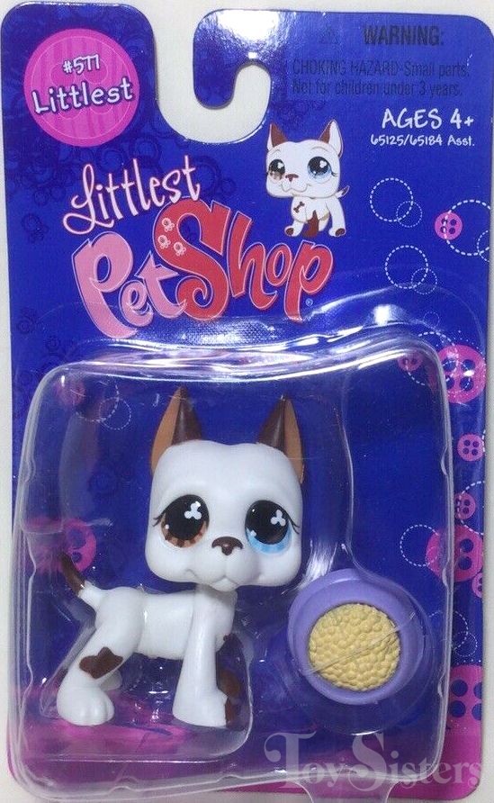 Details about   Littlest Pet Shop~#577~Great Dane~White Brown~Blue & Brown Clover Eyes~Authentic 