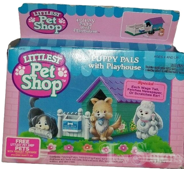 1992 Littlest Pet Shop Cozy Home Pets Puppy Pals with Playhouse Toy Sisters