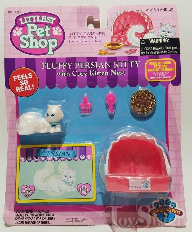 1994 Littlest Pet Shop Sparkling Pets Fluffy Persian Kitty with Cozy ...